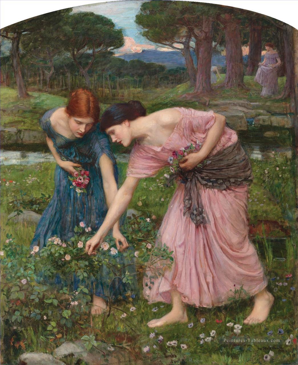 Rassemblez des boutons de roses pendant que vous mai 1909 femme grecque John William Waterhouse Peintures à l'huile